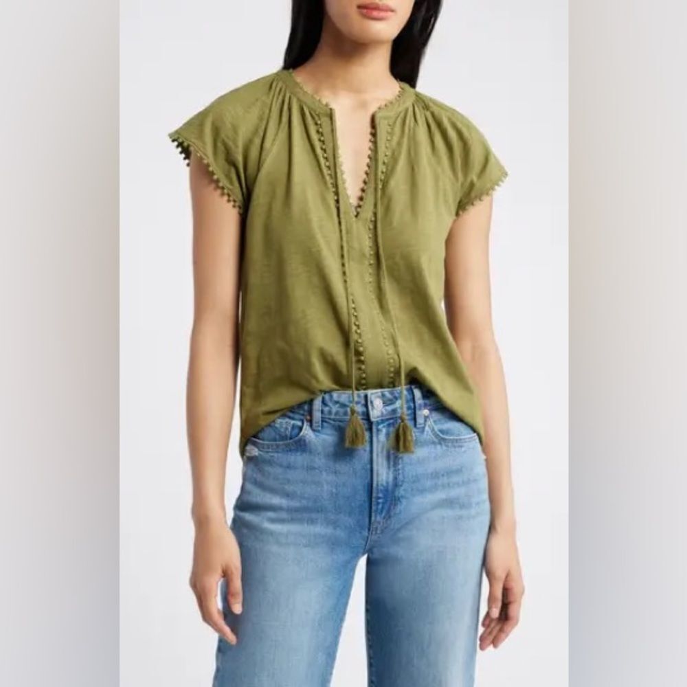 Boden Millie Split Neck Cotton Top